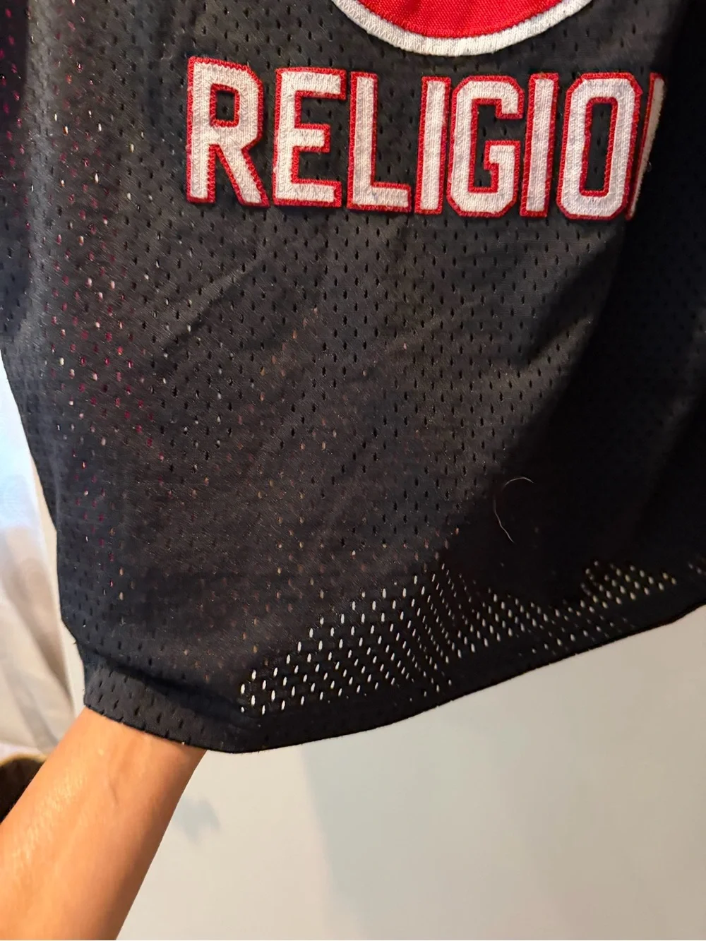 True Religion Black and Red Mesh Team Jersey